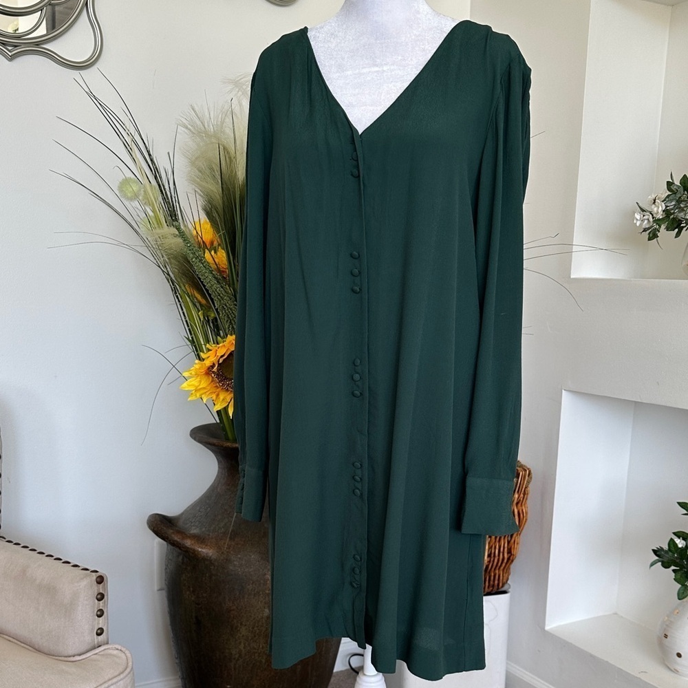 Madewell Forest Green Button-Front Mini Dress - Picture 4 of 10